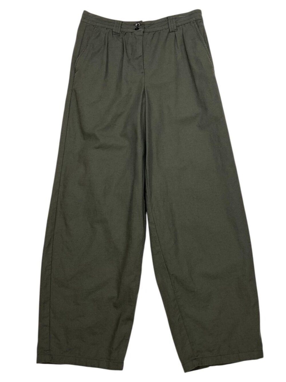 KOTN Barrel Leg Pants 4 Green High Rise Tapered Leg Linen Blend